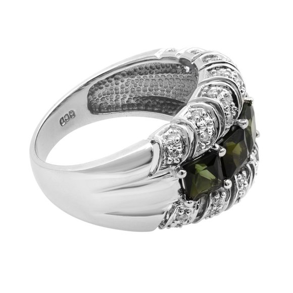 Tourmaline 3.00cttw and Diamond 0.35cttw Thick Band Ring 14k White Gold Size 7 - Picture 4 of 7